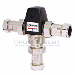 Клапан термостатический смесительный ESBE VTA533 - CPF22мм (компрессионное подключение, с переходником НР 1", Tmax. 95°C, точка переключения 45-65°C, никелированный)