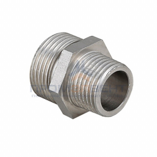 Ниппель латунный резьбовой переходной STOUT - 4" x 3" (никелированный)