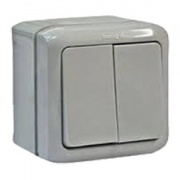 Переключатель двухклавишный IP44 Legrand Quteo серый