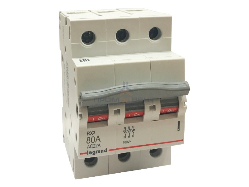 Рубильник модульный Legrand RX3 3П 80А выключатель-разъединитель