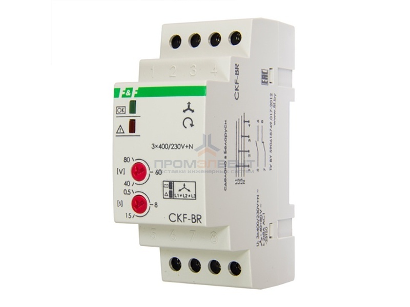 Реле контроля наличия/асимметрии/чередования фаз CKF-BR асим. 40-80В, задерж. откл. 0,5-15c, 1NO 1NC